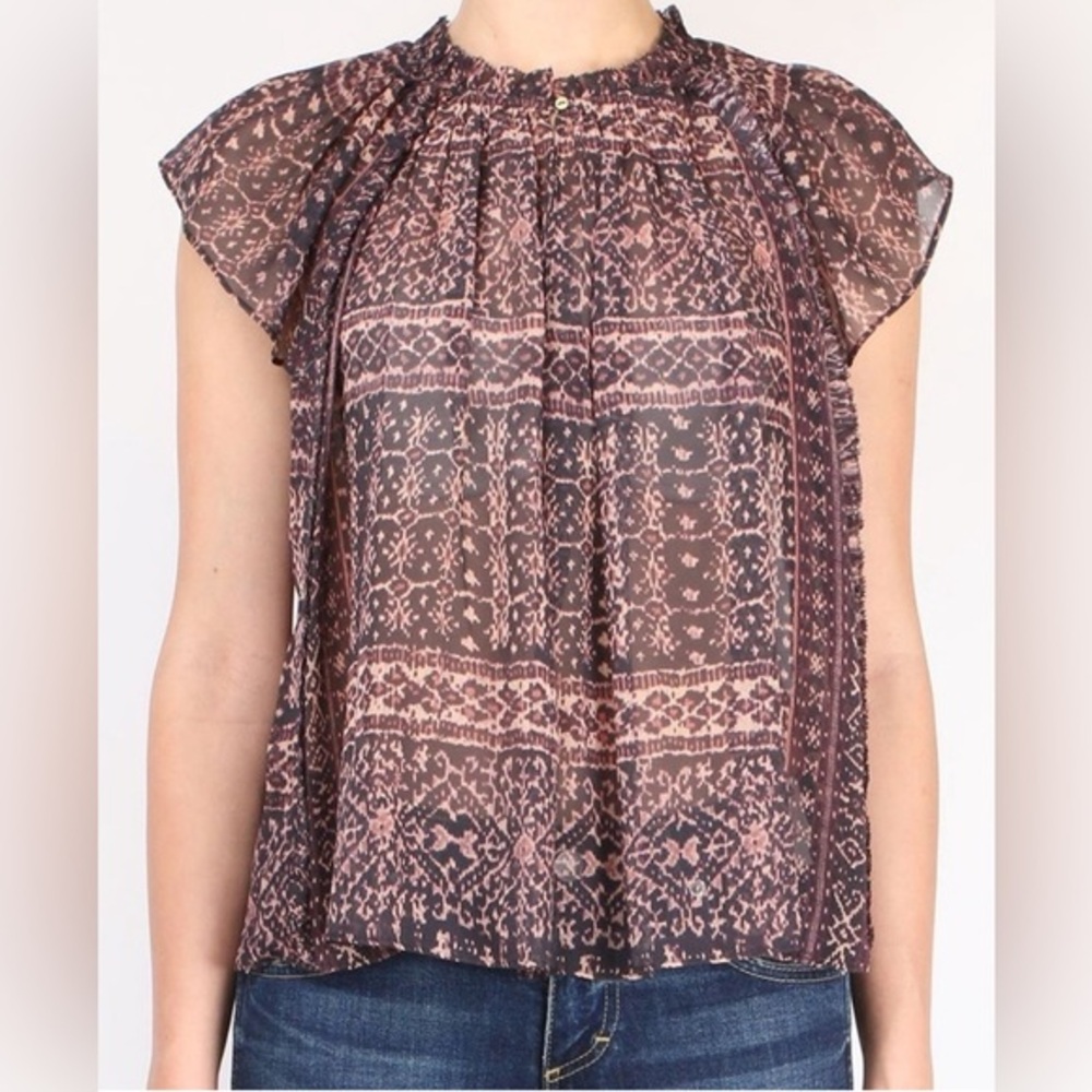 Ulla Johnson 100% Silk Aryn Flutter Sleeve Boho Blouse - 6